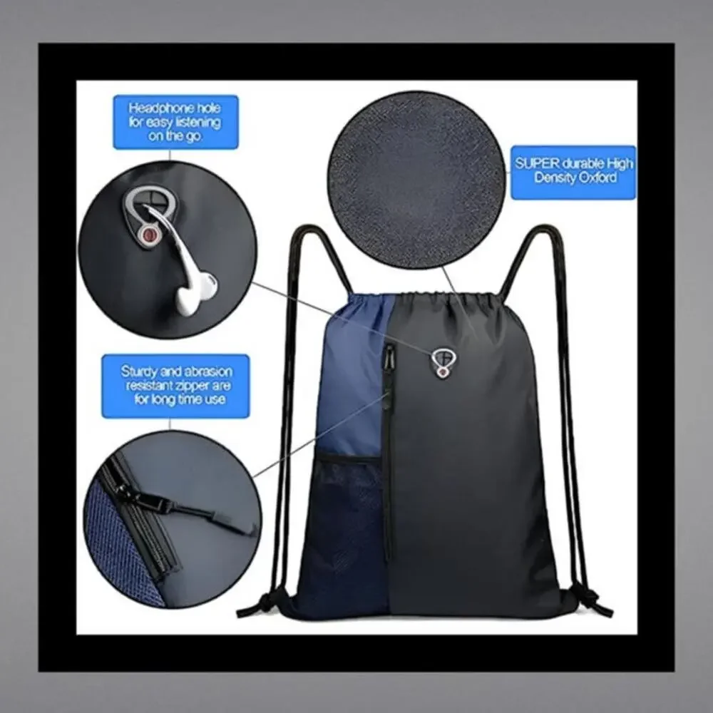 Thick Drawstring Lightweight Black Backpack Gym Bag with Pockets